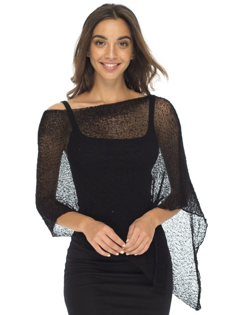 Womens Sheer Poncho Shrug Top Lightweight Mesh Knit Shawl